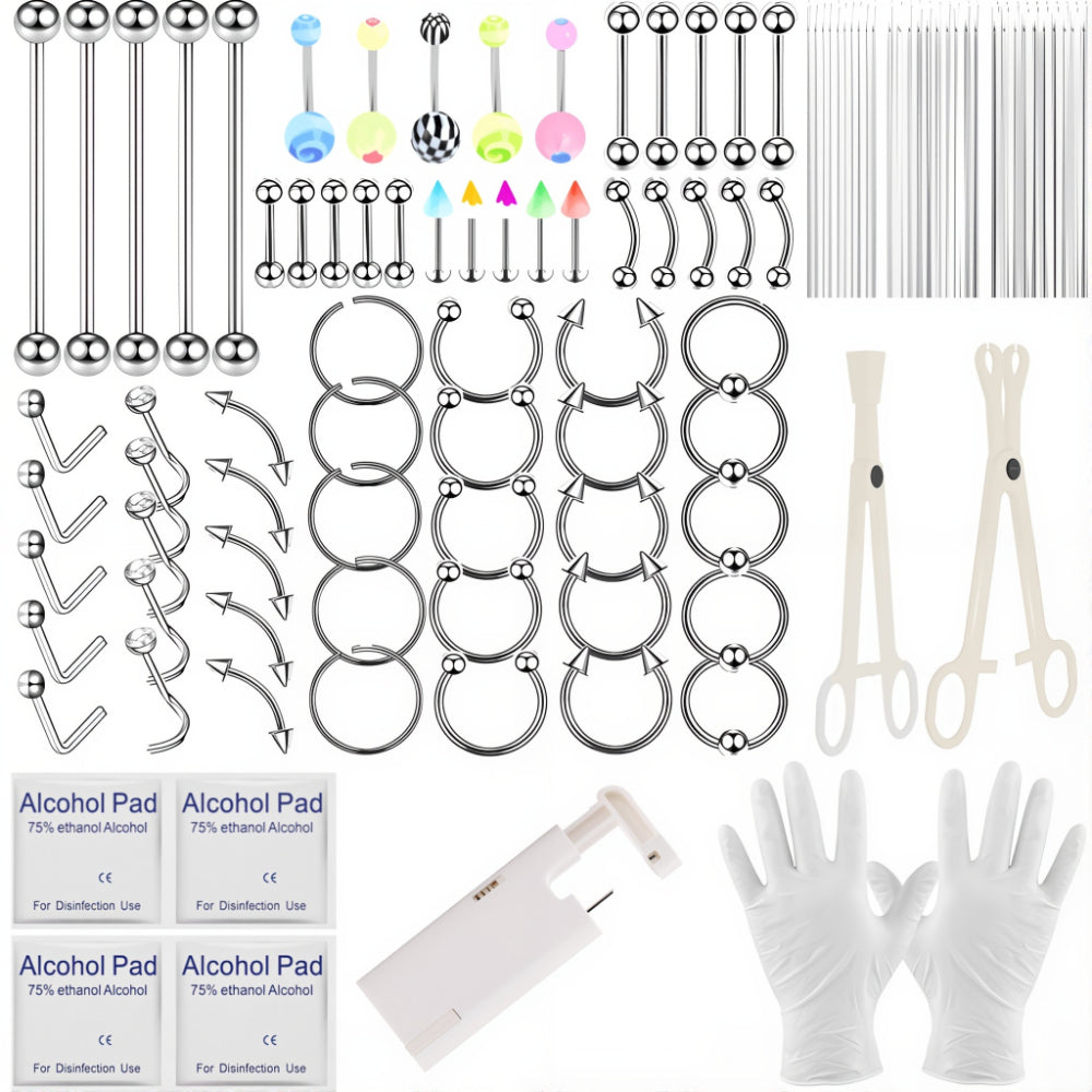 Stainless Steel Ear Stud & Body Jewelry Accessory Set, Unisex Style