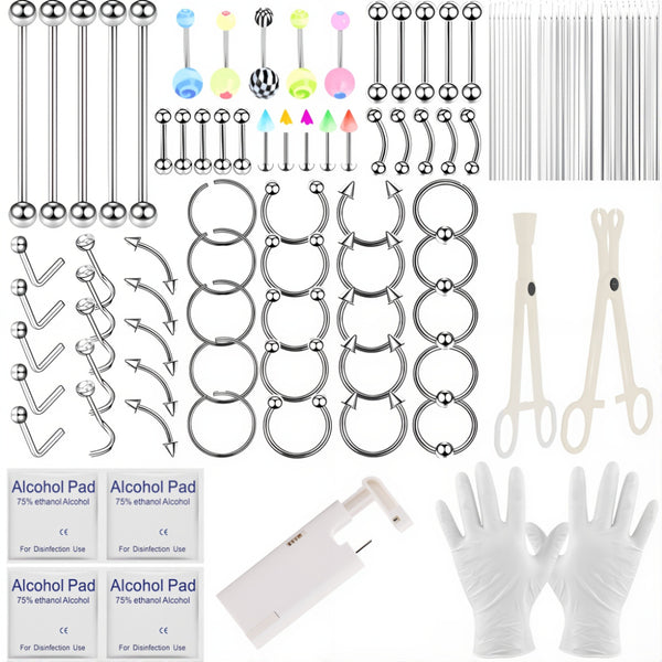 Stainless Steel Ear Stud & Body Jewelry Accessory Set, Unisex Style