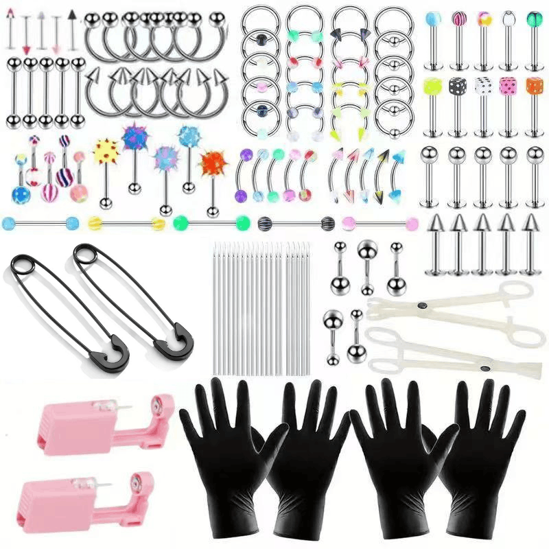140PCS Stainless Steel Body Jewelry Set for Nose Ear Belly Lip, Unisex Punk Style Accessories