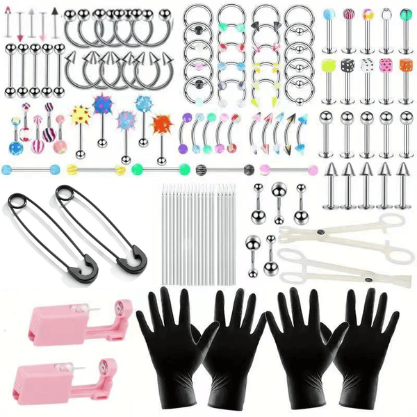 140PCS Stainless Steel Body Jewelry Set for Nose Ear Belly Lip, Unisex Punk Style Accessories