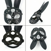 Black PU Leather Bunny Half Mask with Rivets - Cosplay & Masquerade