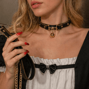 2PCS Adjustable Leather Bell Choker & Chain Leash Set - Cat Cosplay