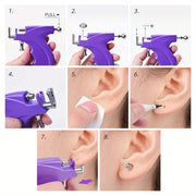 Bold ear piercing gun super kit, including 40 pairs of medical rainbow gun-style ear studs, a blue ear stud gun, and 2 nose studs, suitable for home, body, nose, and beauty salon ear piercing.