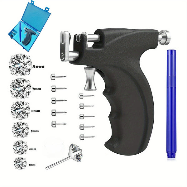 Reusable Ear Piercing Gun Kit, Bold Body Nose Lip Piercing Kits with 16 Pairs Stud Earrings (6 Pairs Sterling Silver Stud Earrings+10 Pairs Gun Stud Earrings)