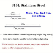 214pcs Body Piercing Kit 14G 16G 316L Polished 316L 316L Stainless Steel Ear Nose Belly Rings Studs Set with Horseshoe Replacement Balls