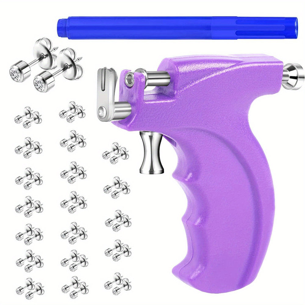 Bold ear piercing gun kit, equipped with 20 pairs of medical stainless steel finish stainless steel gun nail earrings, suitable for home use in body, nose and lip salons
