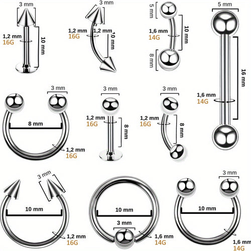 
  
    124PCS DIY Bold Body Piercing Kit Starter Set, Stainless Steel Piercing Jewelry Hoop Studs with Easy-to-Style Piercing Gun Tool, Accessory Pieces, Clamps for Cartilage Tragus Nose Septum
  
