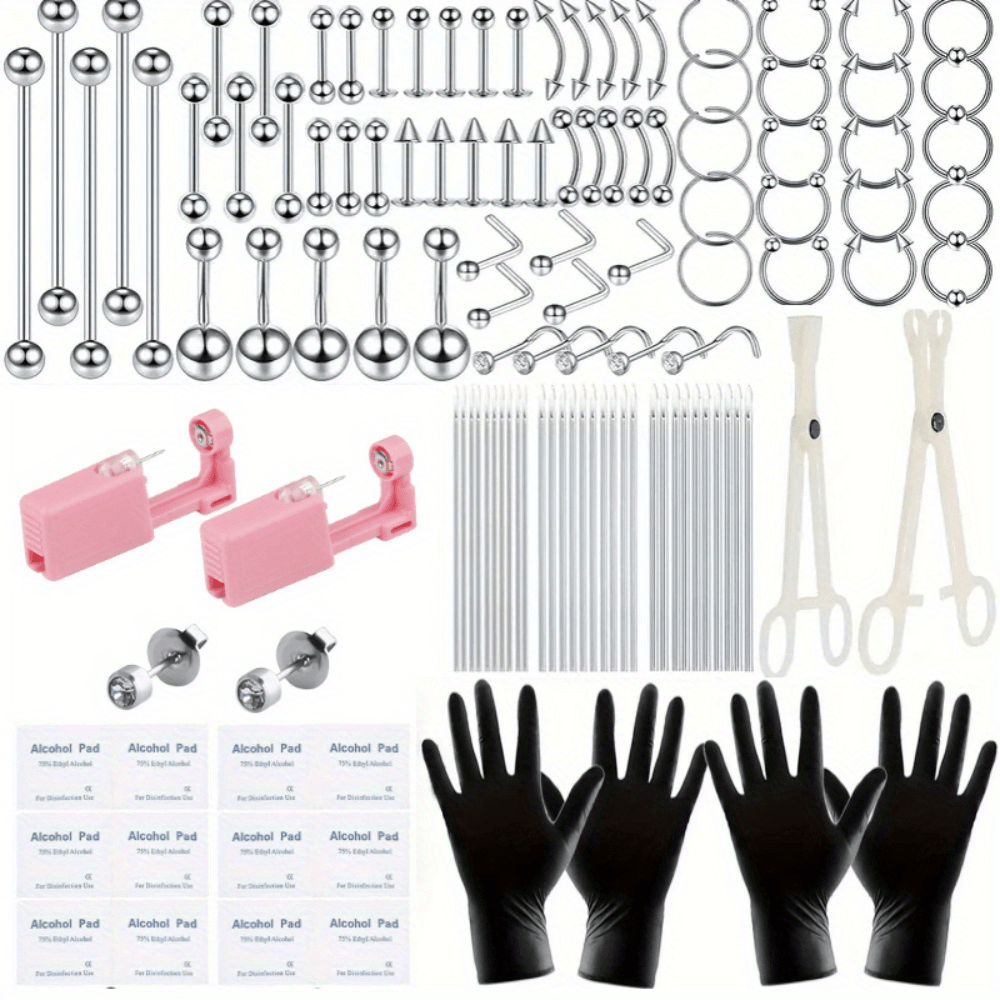 120PCS Stainless Steel Ear Stud & Body Jewelry Accessory Set, Unisex Style