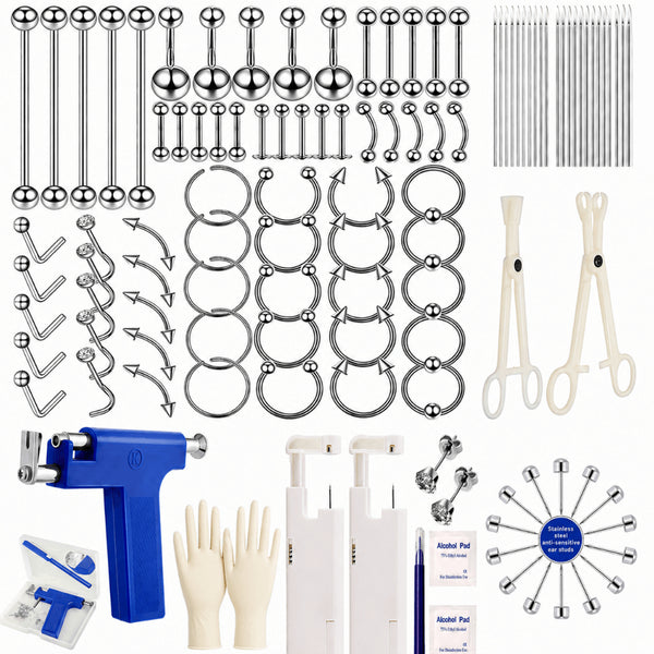 316 Stainless Steel Body Piercing Jewelry Set, Mixed Barbells, Nose Rings, Septum Rings, Eyebrow Rings, Lip Studs & Hoop Rings for Women Men