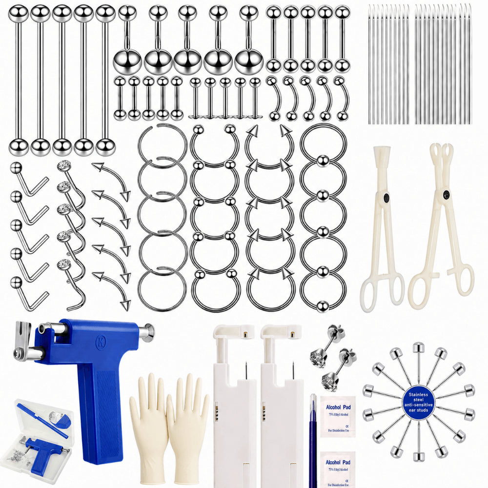 316 Stainless Steel Body Piercing Jewelry Set, Mixed Barbells, Nose Rings, Septum Rings, Eyebrow Rings, Lip Studs & Hoop Rings for Women Men