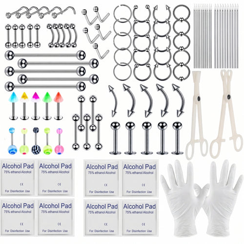 
  
    124PCS DIY Bold Body Piercing Kit Starter Set, Stainless Steel Piercing Jewelry Hoop Studs with Easy-to-Style Piercing Gun Tool, Accessory Pieces, Clamps for Cartilage Tragus Nose Septum
  
