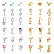 36PCS Copper Alloy Dual-Use Nose Rings & Earrings Set, K14 Gold Plated Silver Plated CZ Crystal Piercing Jewelry for Women