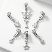 Copper Alloy Multi-Use Clip On Navel Ring Fake Piercing Dangle Earring Rhinestone Butterfly Body Jewelry For Women