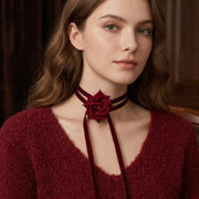 Red Rose Choker Necklace - Gothic Vampire Cosplay & Party Accessory