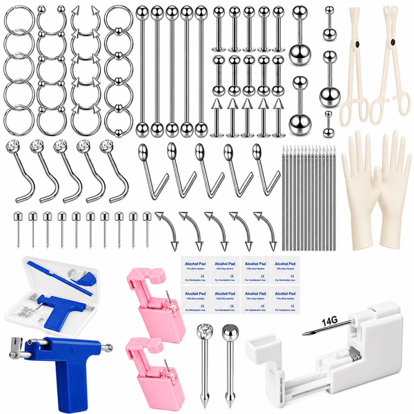 All-In-One Piercing Starter Kit 14G Piercer Reusable Ear Piercing Gun Disposable Pink Tools Stainless Steel Studs Clamps