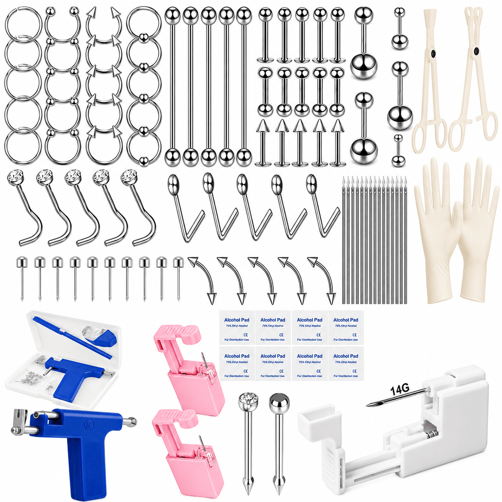 Stainless Steel Ear Stud & Body Jewelry Accessory Set, Unisex Style