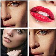 124PCS Complete Bold 316 Stainless Steel Finish Stainless Steel Body Piercing Kit with 10 Accessory Pieces, Assorted Jewelry, 2x Pink Disposable Self-Ear Piercing Guns, and Edgy Goth Style Black Titanium Razor Blade Dangle Earrings.