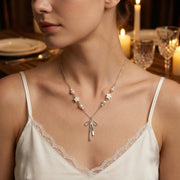 Zinc Alloy Bow Pendant Choker - Faux Pearl & Star Beads, Y2K Style