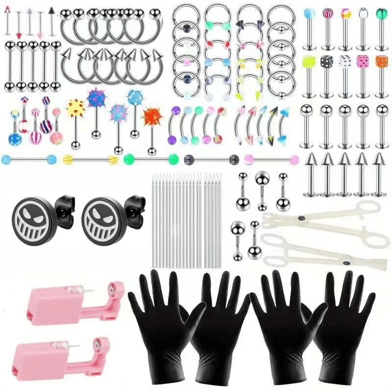 140PCS Body Piercing Kit - 14G & 16G Stainless Steel Finish Piercing Jewelry Set - Includes BCR, CBR, Labret Rings, Cartilage Earrings, Daith Rings, Nose Septum Rings, Nose Studs, Belly Button Rings, Smiley Piercing, and More - Bold Body Jewelry Kit