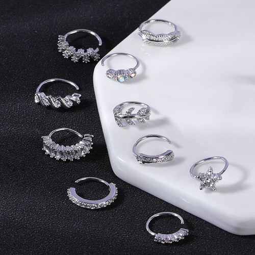 
  
    10 PCS Pierced Nose Rings, copper nose ornaments with micro-inlaid zirconia, adjustable nose studs, body piercing jewelry
  

