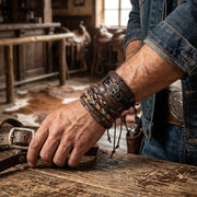 6PCS Men's Braided Cowhide Leather Bracelet Set - Tree of Life
