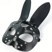 Black PU Leather Bunny Half Mask with Rivets - Cosplay & Masquerade