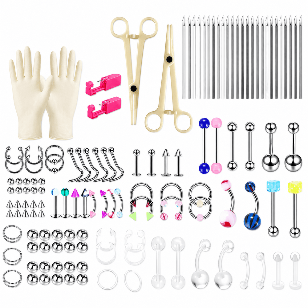 143PCS Unisex Body Piercing Jewelry Kit, Mixed Nose Rings, Belly Rings, Lip Rings, Ear Studs & Piercing Accessories Set For Women Men