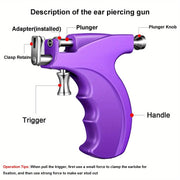 Bold ear piercing gun super kit, including 40 pairs of medical rainbow gun-style ear studs, a blue ear stud gun, and 2 nose studs, suitable for home, body, nose, and beauty salon ear piercing.