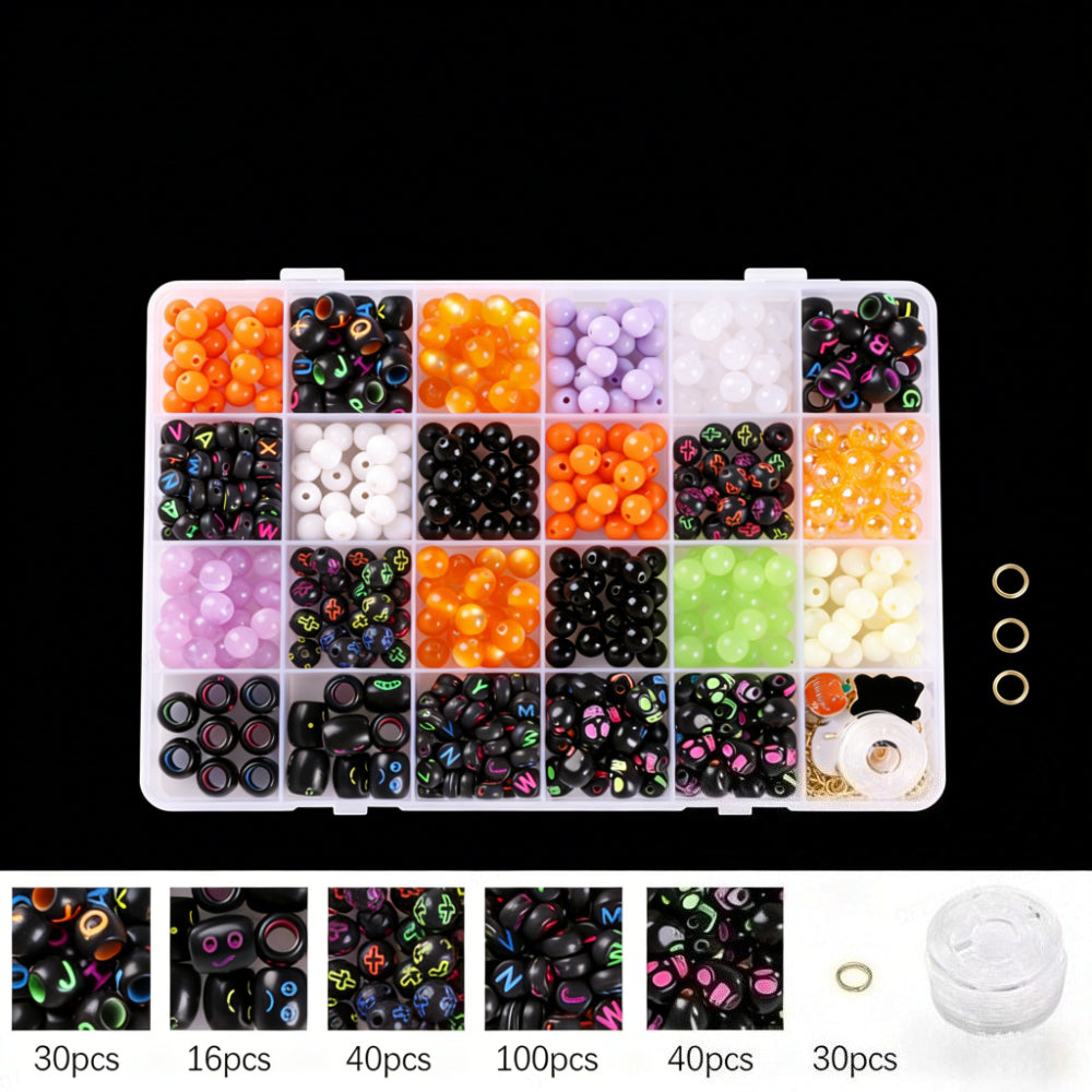 521PCS Gothic Jewelry Making Bead Kit - Skull & Alphabet Beads, 10m Elastic String