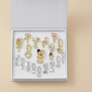 18PCS 14K Gold Plated Dangle Nose Rings Set L-Shaped Nose Studs CZ Rhinestone Heart Moon Star Evil Eye Nostril Piercing Jewelry For Women (Golden, Silvery)