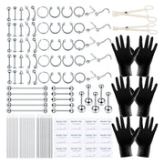 120PCS Body Piercing Kit Stainless Steel Finish 14G 16G 20G BCR CBR Labret Lip Rings Cartilage Daith Earrings Nose Septum Nose Studs Belly Button Rings Jewelry Accessory Pieces Gloves Clamps Tools