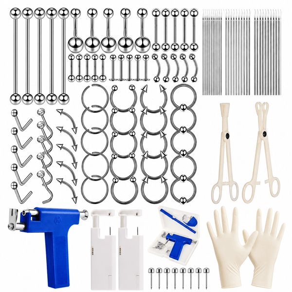 Mens DIY Piercing Tool Set 316 Stainless Steel Industrial Barbells Hoop Rings Body Jewelry Kit