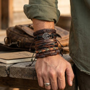6PCS Men's Braided Cowhide Leather Bracelet Set - Tree of Life