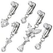 Copper Alloy Multi-Use Clip On Navel Ring Fake Piercing Dangle Earring Rhinestone Butterfly Body Jewelry For Women
