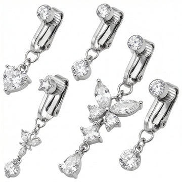 Copper Alloy Multi-Use Clip On Navel Ring Fake Piercing Dangle Earring Rhinestone Butterfly Body Jewelry For Women