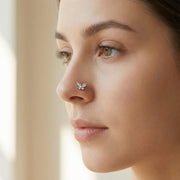 18PCS 14K Gold Plated Dangle Nose Rings Set L-Shaped Nose Studs CZ Rhinestone Heart Moon Star Evil Eye Nostril Piercing Jewelry For Women (Golden, Silvery)
