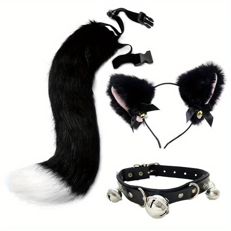 Cat three-piece set simulation animal ear plush headband cat ears cat tail a complete set of cosplay headband accessories fox suit