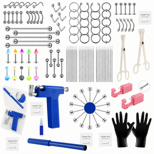 316 Stainless Steel Nose Rings, Lip Piercings & Acrylic Jewelry Set - Colorful Designs for Men & Women, Multiple Styles for Piercings