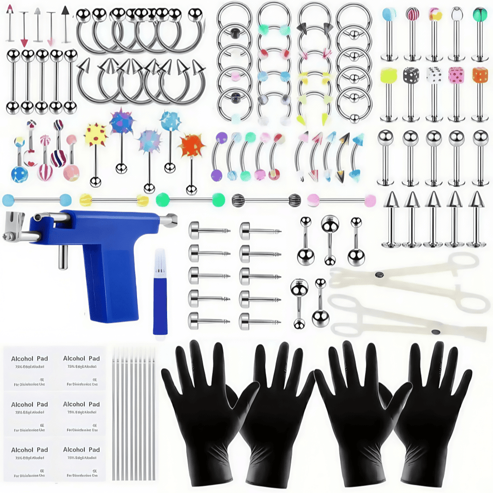 156PCS Ear Stud & Body Jewelry Accessory Set, Unisex Style