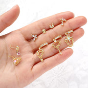 18 PCS Dangling Nose Rings Hoops l Shap Dangle Nose Stud 20g Stainless Steel Indian Piercing Jewelry for Women