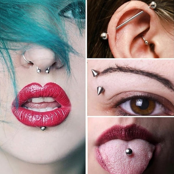 124PCS Stainless Steel Ear Stud & Body Jewelry Accessory Set, Unisex Style