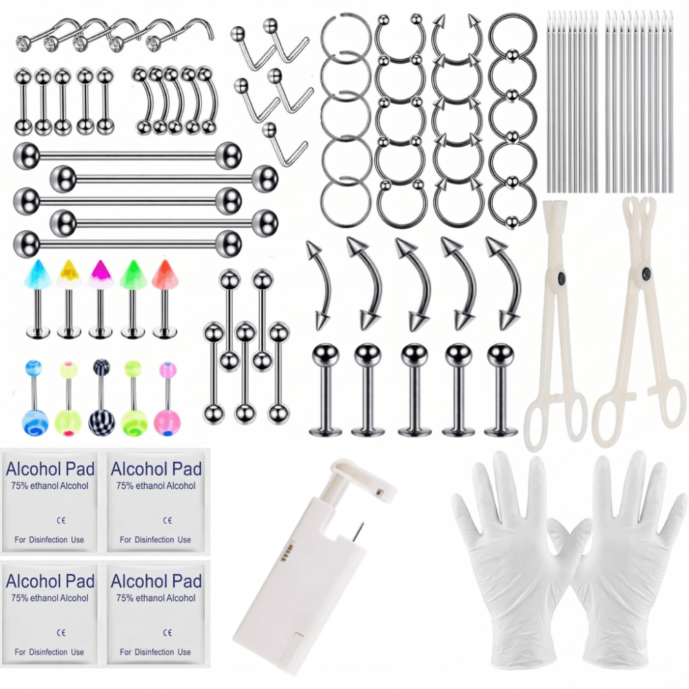 Stainless Steel Ear Stud & Body Jewelry Accessory Set, Unisex Style