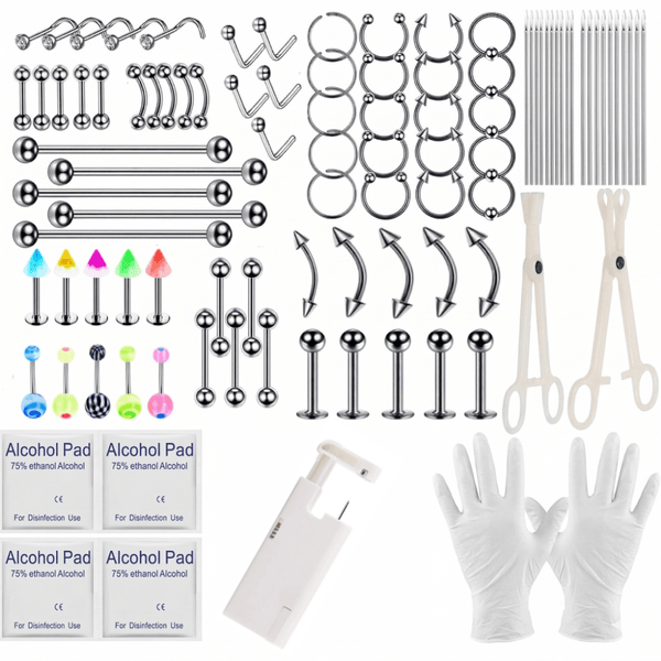 Stainless Steel Ear Stud & Body Jewelry Accessory Set, Unisex Style