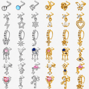 36PCS Copper Alloy Nose Stud & Hoop Set, K14 Gold Plated, Gold & Silver Tone Mixed Nose Jewelry Collection, Rhinestone Moon Flower Heart Star L-Shaped Nose Rings for Women