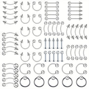 105pcs Complete Body Piercing Kit with Gun Tool, Pliers, Accessory Pieces, Stainless Steel Studs & Hoops Set, Eyebrow Nail, Nose Ring, Nose Nail, Tongue Nail, Navel Nail, Eyebrow Puncture Nail Set Mixed Nose Ring Nose Stud Jewelry Piercing Set Body Piercing