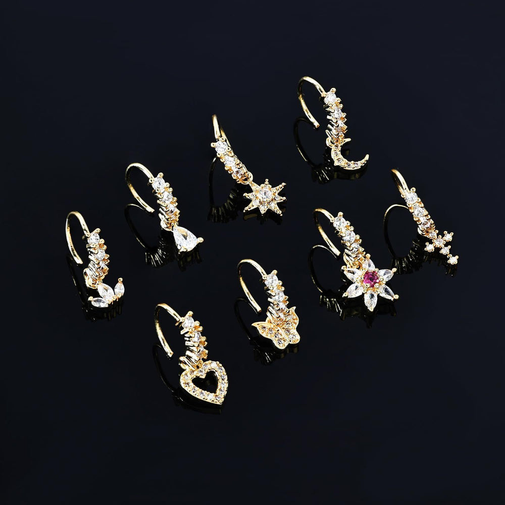 Nose Rings Hoop for women Septum Nose Piercing Jewelry Cartilage Earring CZ Flower Leaf Star Butterfly Daith Tragus Helix Lip Piercing, Silver Gold Rose Golden