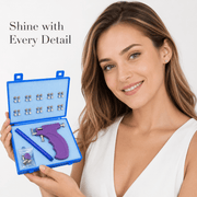 10 Pairs Sparkling Crystal Ear Studs With Jewelry Applicator, Portable Earring Tool Kit With Blue Case, Stylish Ear Accessories Set