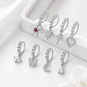 8PCS Nose Rings Hoops Silver Septum Clicker Tragus Lip Hoop Rings Rhinestones Paved Leaf Feather Hinged Cartilage Earrings Nose Body Piercing Hoops for Women(8MM), one size, Stainless Steel,