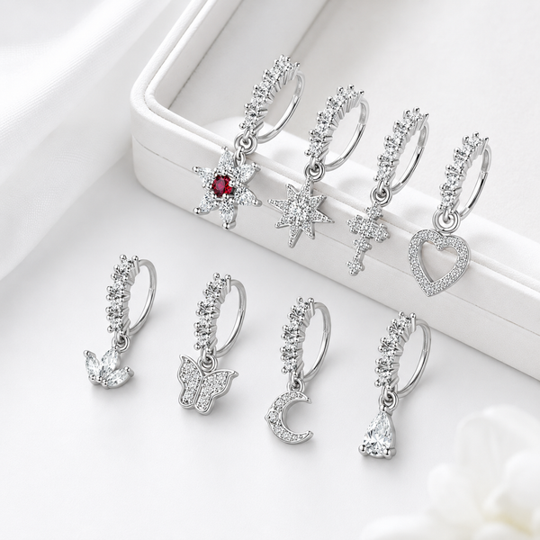 8PCS Nose Rings Hoops Silver Septum Clicker Tragus Lip Hoop Rings Rhinestones Paved Leaf Feather Hinged Cartilage Earrings Nose Body Piercing Hoops for Women(8MM), one size, Stainless Steel,