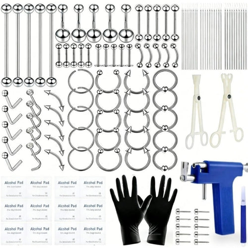 
  
    134 Pcs Everyday Styling 316 Stainless Steel Piercing Jewelry Kit, Nose Rings Navel Belly Tongue Lip Studs Tool Set
  
